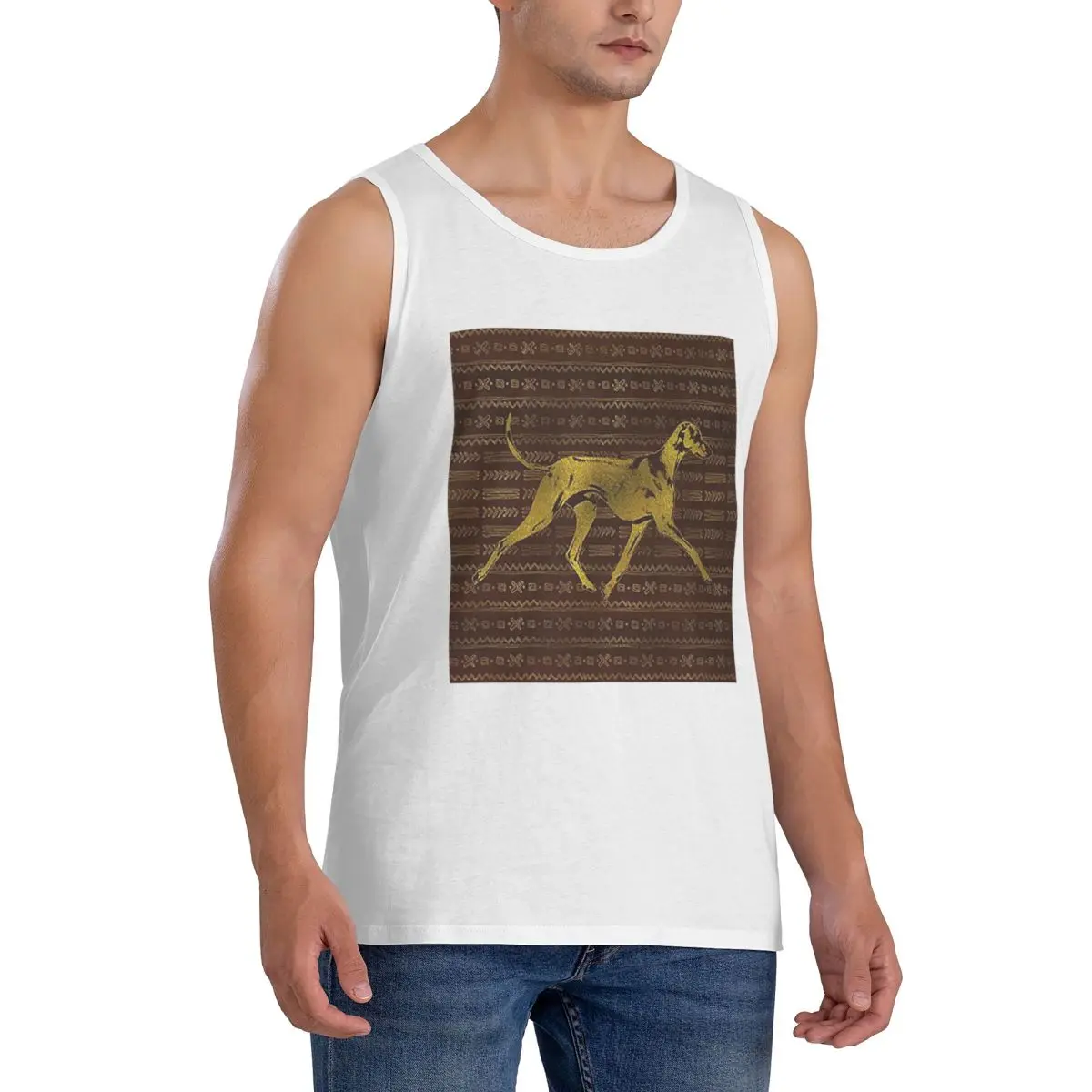 Greyhound Whippet Sighthound Dog Azawakh On African Sleeveless T-Shirt Men Workout Sports Clothing Tops Men's Crew Neck Vest