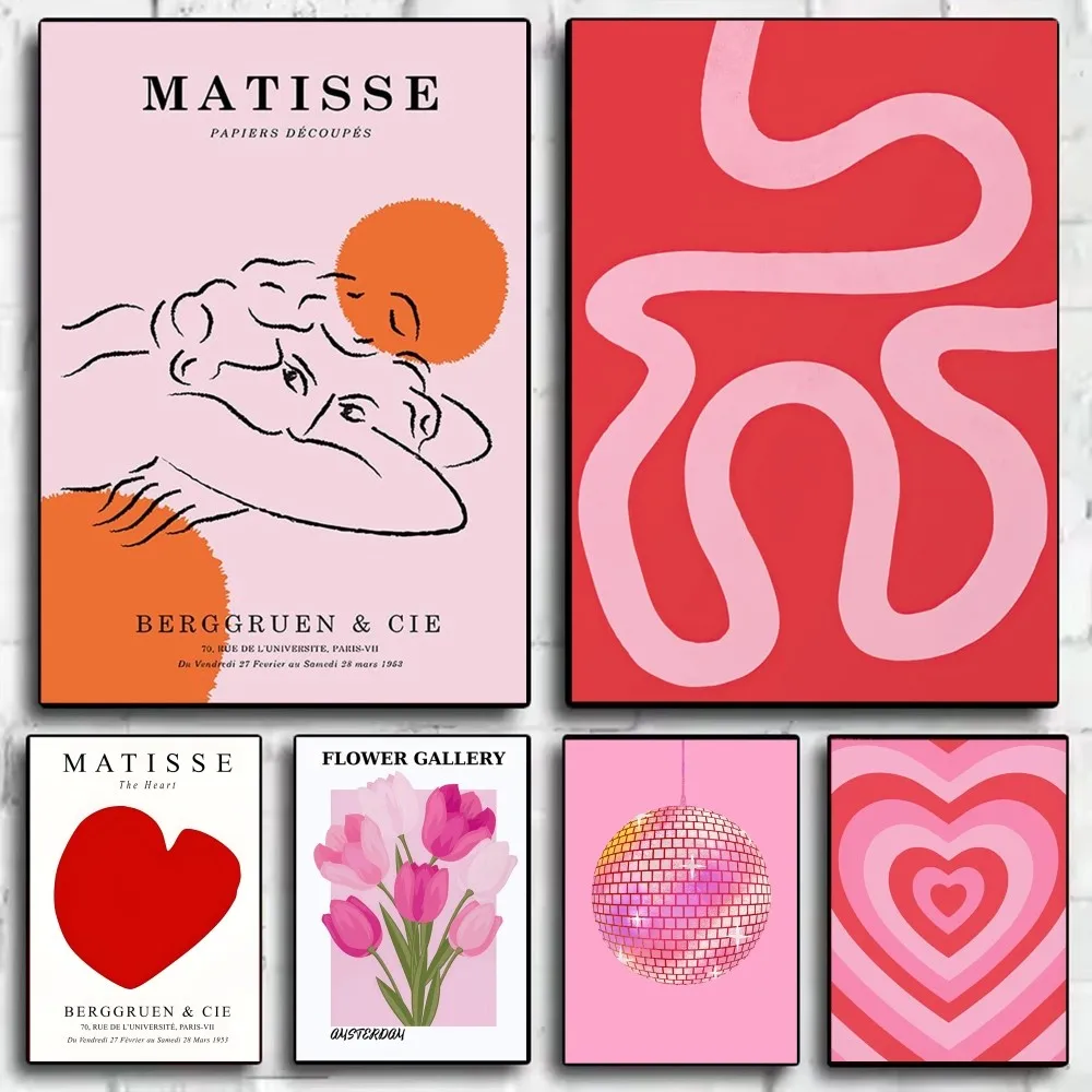 Abstract Pink Matisse Muses Map Flower Poster HD art sticky wall waterproof home living room bedroom bar aesthetic decoration