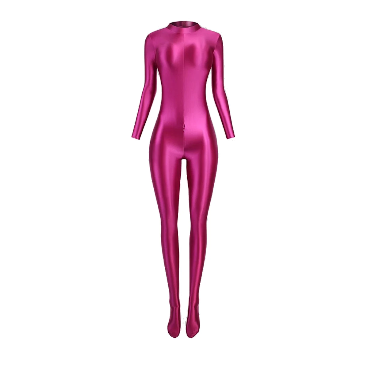 MJINM Glossy Satin Elastic Double End Long zipper Base Layer Shaped Jumpsuit Bodysuit Tight Catsuit Overalls Playsuit  Cos Party