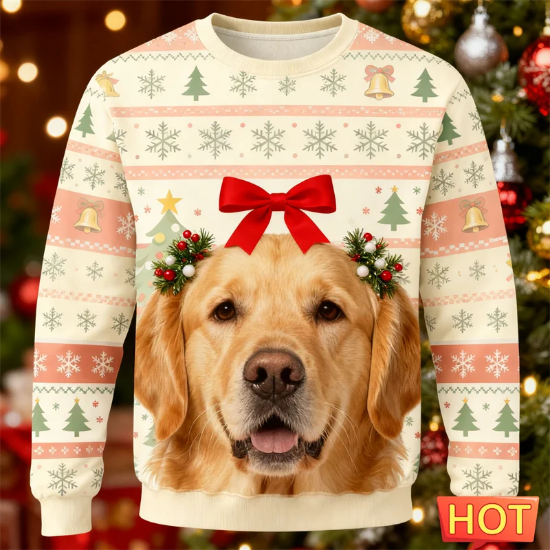

Забавный золотистый ретривер с графикой, уродливый рождественский свитер, модные рождественские толстовки с милой собакой и 3D принтом, повседневные пуловеры большого размера