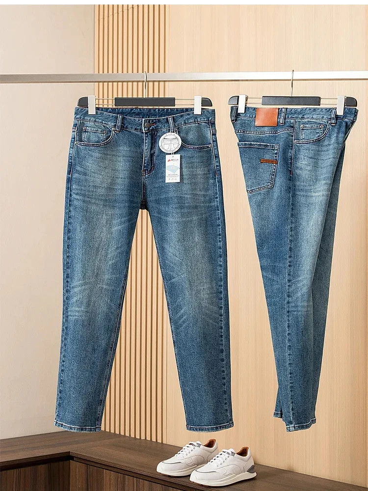 

Italian Luxury Men's Slim Fit Straight Leg Jeans 35 Ounces Soft High Elastici All Season Versatile Long Pants