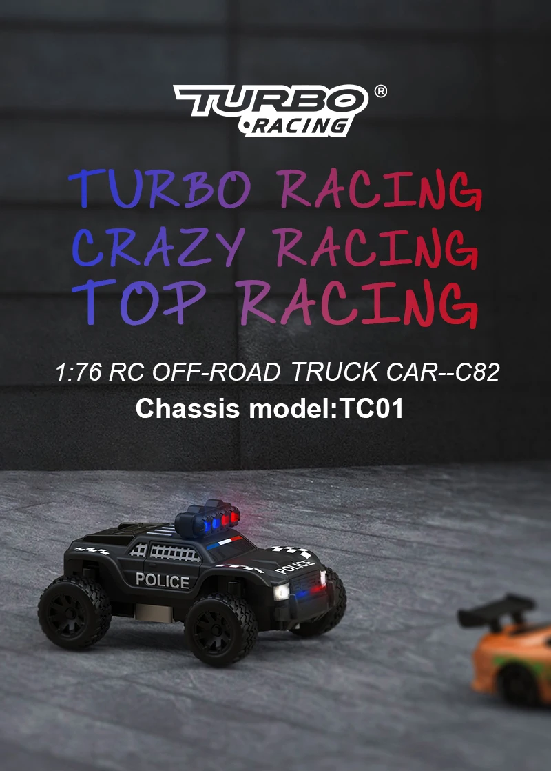 Turbo Racing 1:76 C82 RTR 2.4G Mini RC Car Off-Road Truck LED Lights Full Proportional Vehicles Model Toys Gifts