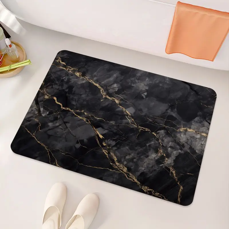 Black gold marble bathroom floor mat household bathroom door personalized gray cushion diatom mud creative absorbent floor mat