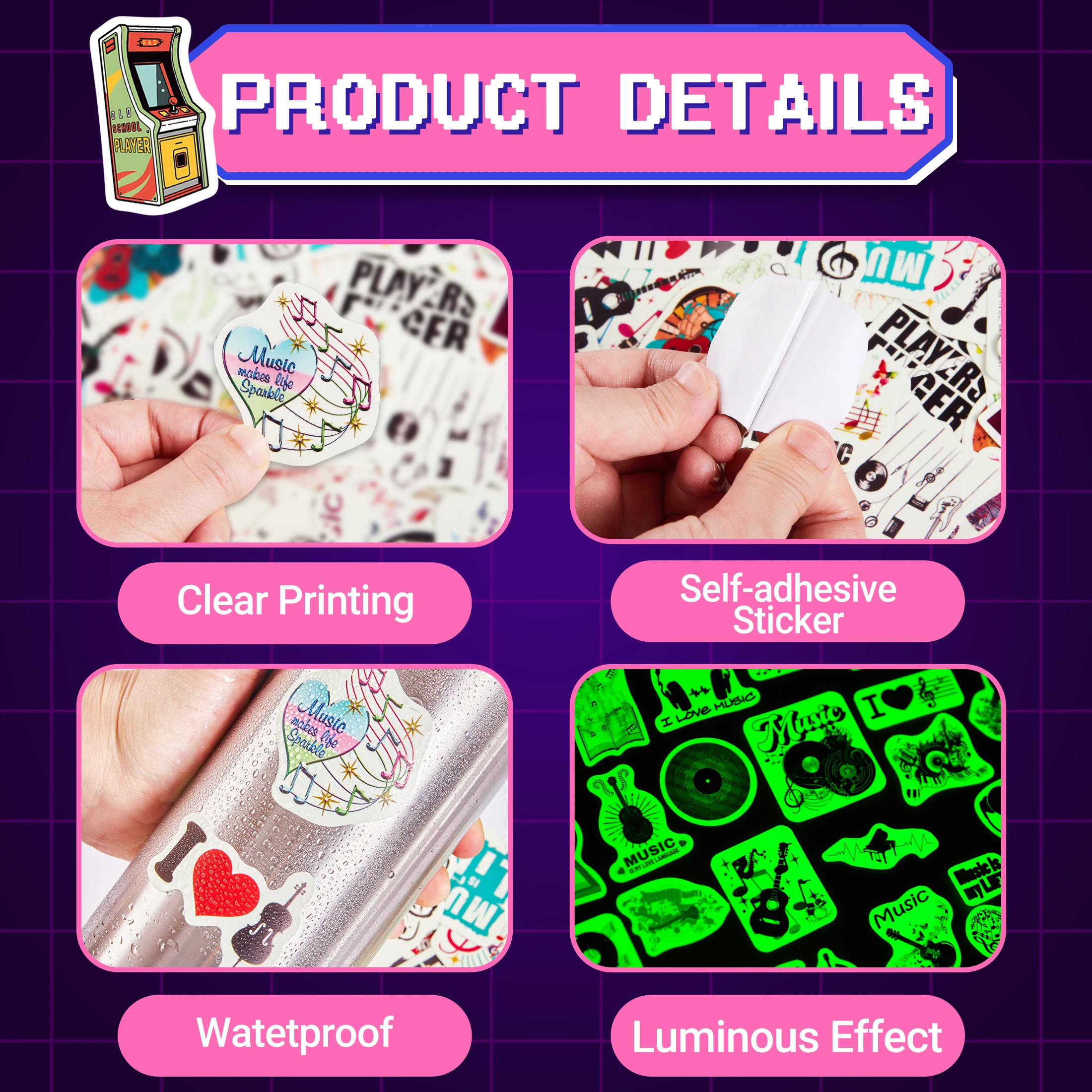 54pcs Glow in The Dark Video Game Stickers, Pack Boys Water Bottle Stickers Vinyl Stickers For Teen Boys Waterproof Stickers