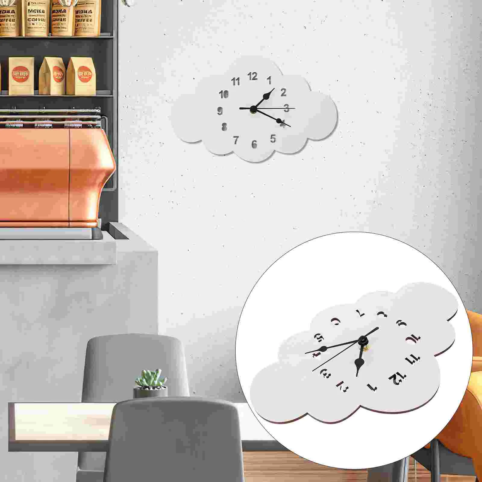 

Grace Retro Alarm Clock Cloud Shape Silent Wall Wooden Non Ticking Convenient Clocks