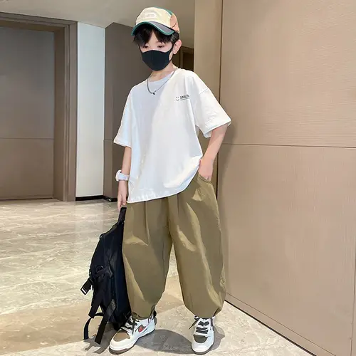Teens Children's Summer Sets for Boys Clothing Cotton Set 2025 New Fashion Kids Loose Handsome T-shirt+ Lantern Pants Set Outfit - Image 5
