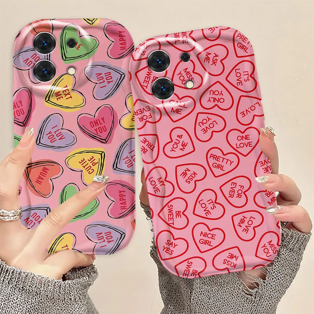 Happy Love Heart Cover 3D Wave Phone Case For Redmi A1 A2 A3 K30 K40 K50 9T 9A 10 10C 12 12C 13C 14C TPU Case Funda Capa