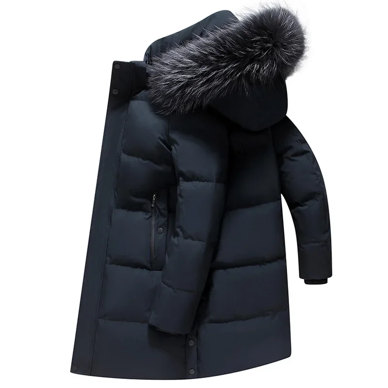 Men Down Jacket 2025 White Duck Medium Length Parka Man Winter Thick Warm Men Puffer Jacket Luxury Mens Coat With Fur Collar