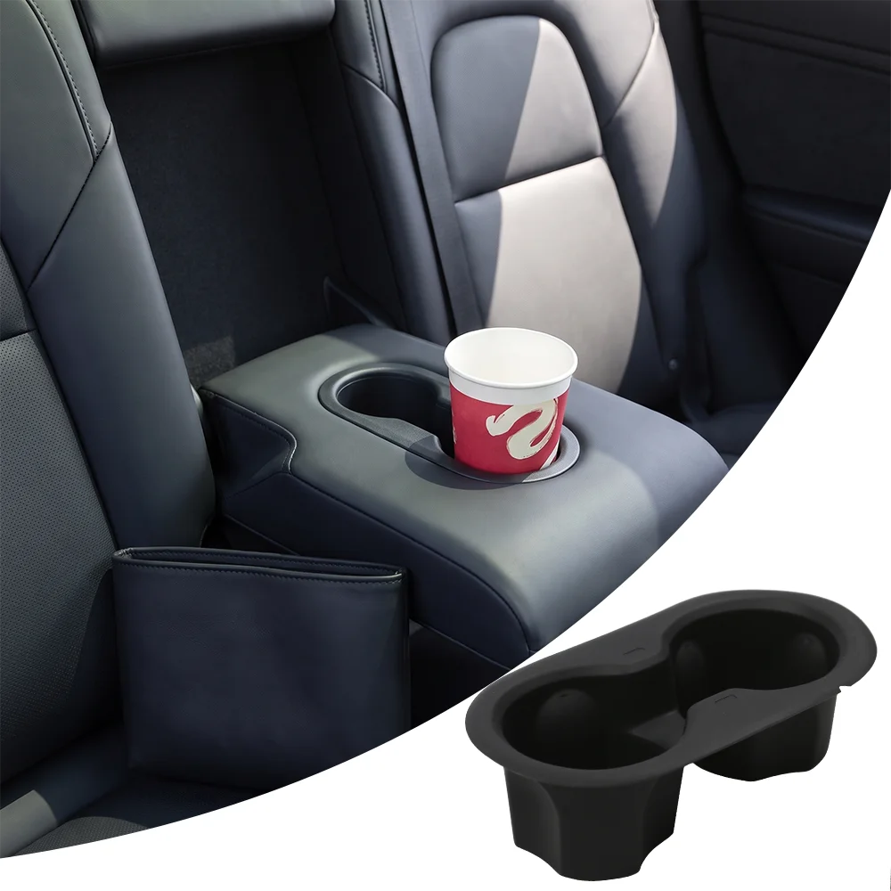Rear Armrest Silicone Cup Holder Insert Anti-Slip Cup Mat For Tesla New Model Y Car Rear Seat Cup Holder Tray Interior Accessory
