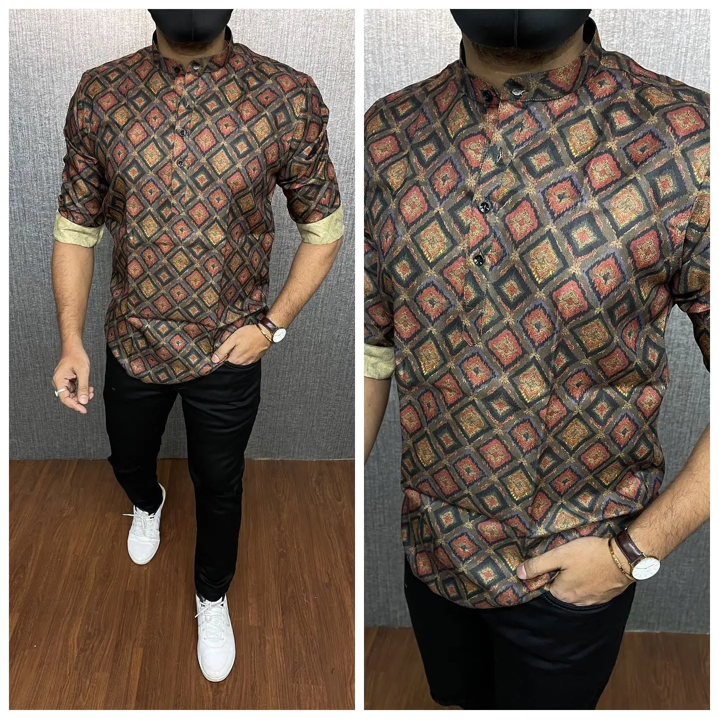 남성 아바야 토브 아랍 긴 소매 무슬림 헨리 카프탄 밴디드 플레인 가운 셔츠 남성 무슬림 카프탄 2026 내셔널 스타일