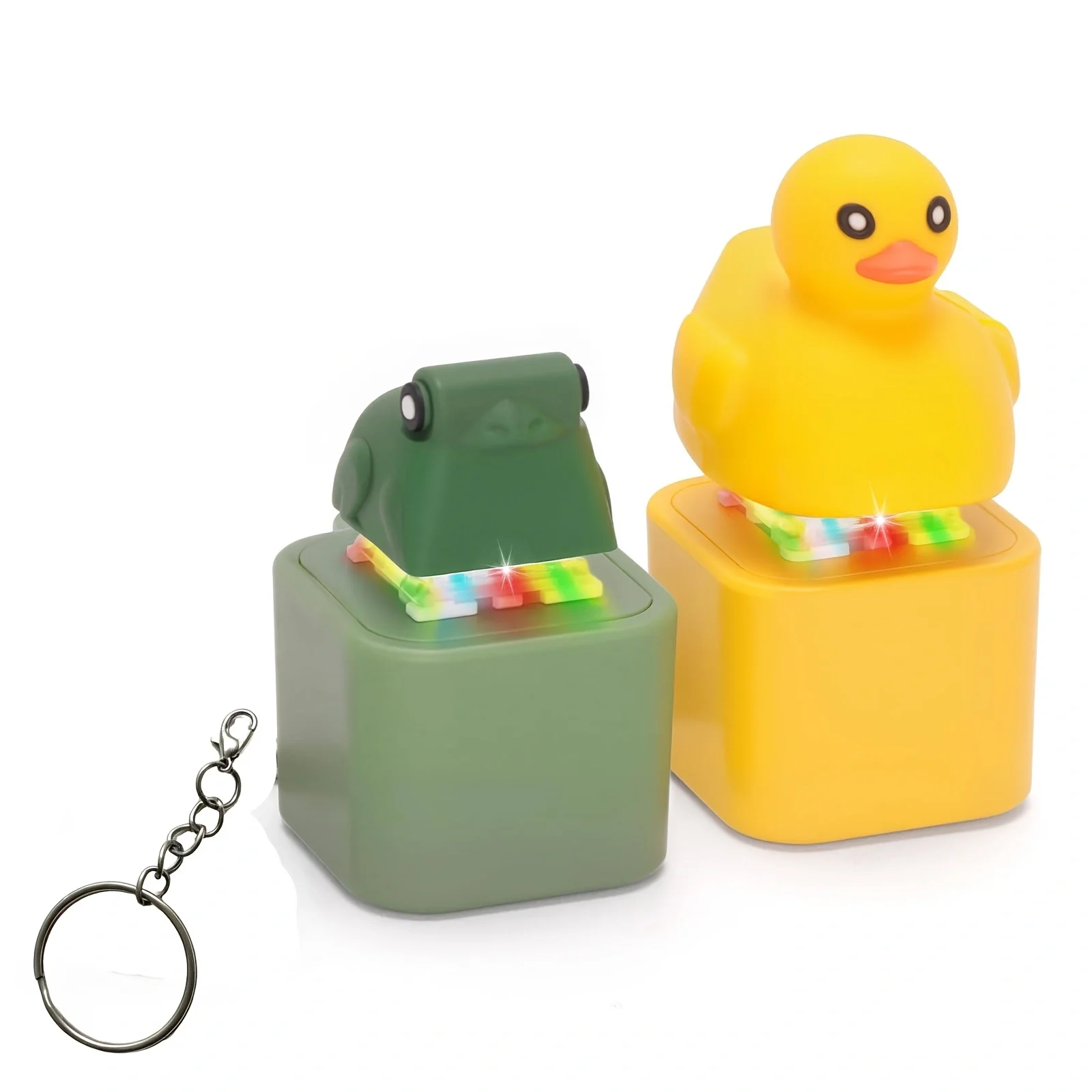 Llavero de pato y rana amarillos pequeños, Clicker de pato y rana con luz LED, Juguete para aliviar el estrés y la ansiedad para adultos