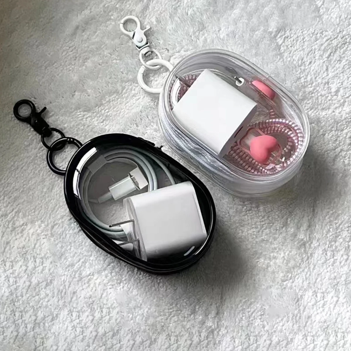 YANZAI 1PC Mini Keychain Bag Cable Storage Bag With Zipper  Digital Charger Waterproof Protective Case for Outdoor Portable