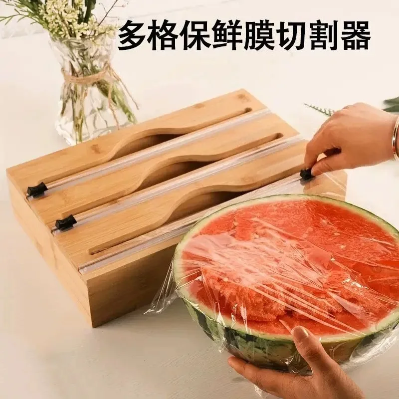 For Drawer Storage Box Tin Foil Plastic Wrap Cutting Box Bamboo Plastic Wrap Cutter Kitchen Storage Box