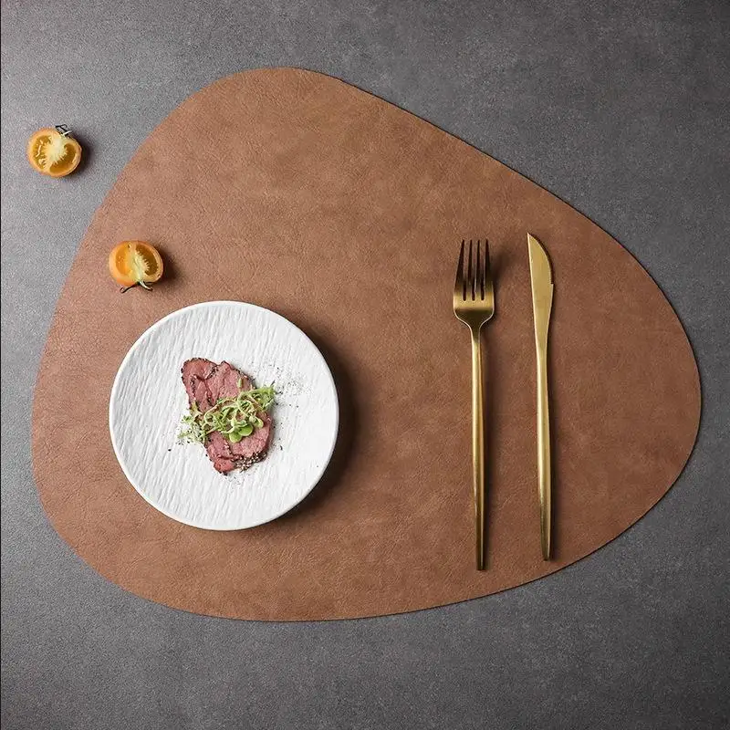 

Fashion Irregular PU Leather Placemat And Coaster Waterproof And Oil-Proof Table Mats Western Restaurant Heat-Insulating Mats