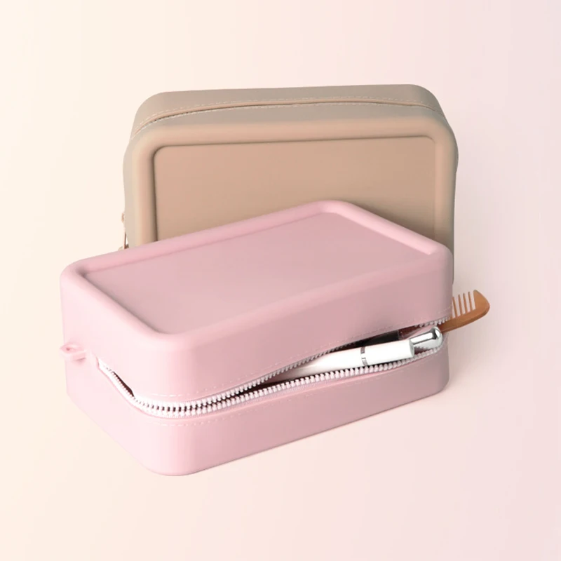 Silicone Storage Bag Women's Portable Large Capacity Square Toiletry Bags Outdoor Traveling Waterproof Cosmetic Pack