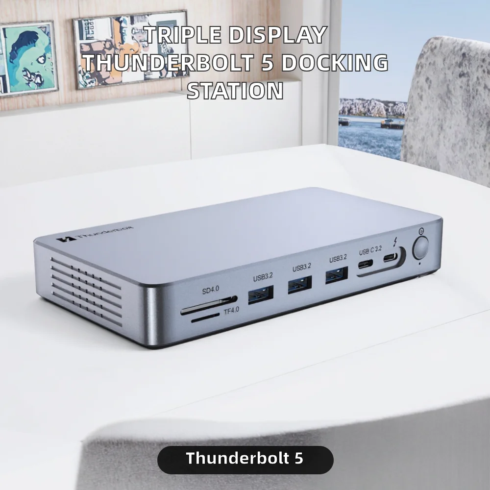 Guanchen Aluminum Alloy 15 Triple Display Thunderbolt 5 Docking Station SSD Enclosure 3 Ports USB-A 2.5GB Ethernet 8K 2.1 140W