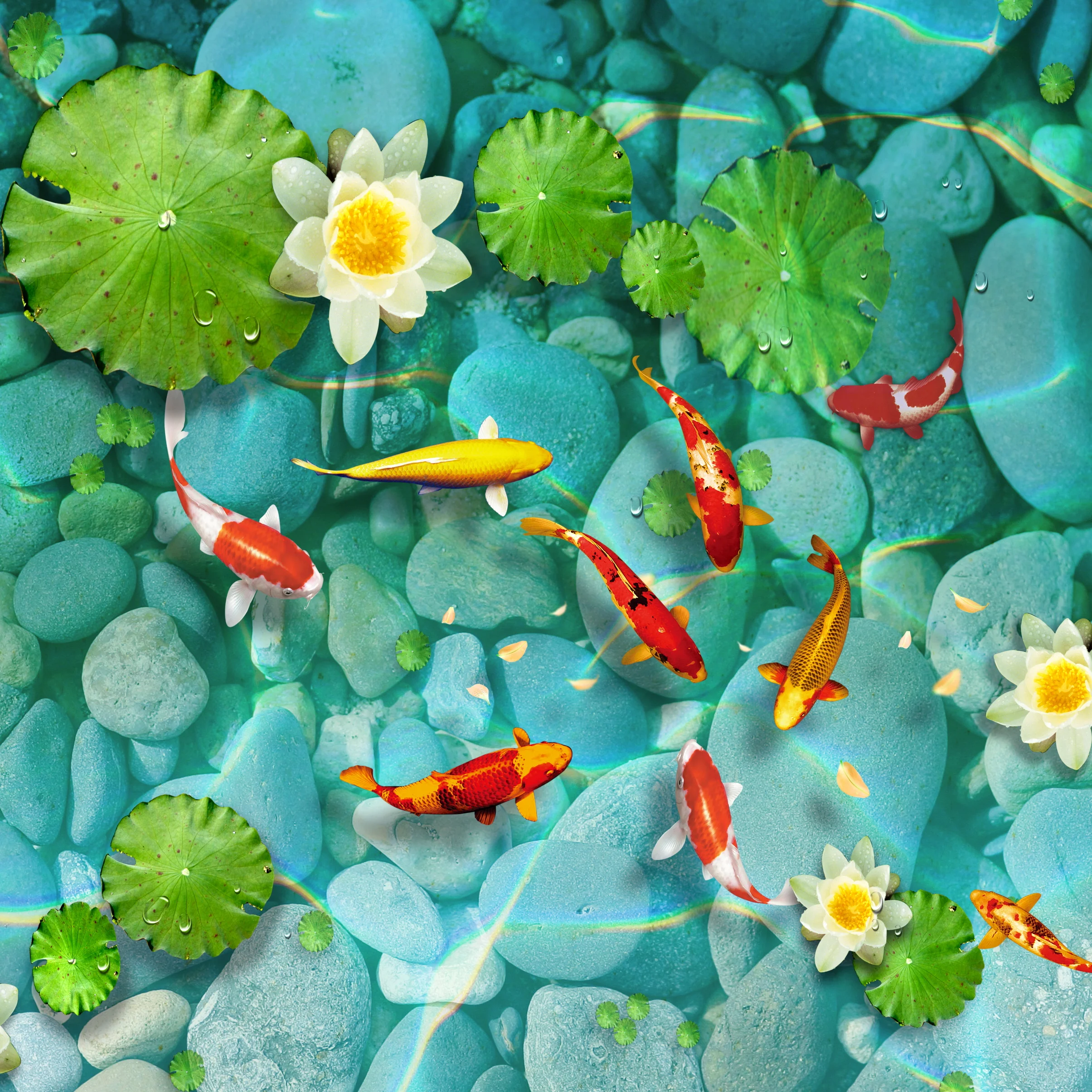 Custom 3d wallpaper murals floor luxury gold rose noble stone Wave Lotus Goldfish 3d flooring Toilet decoration wallpaper