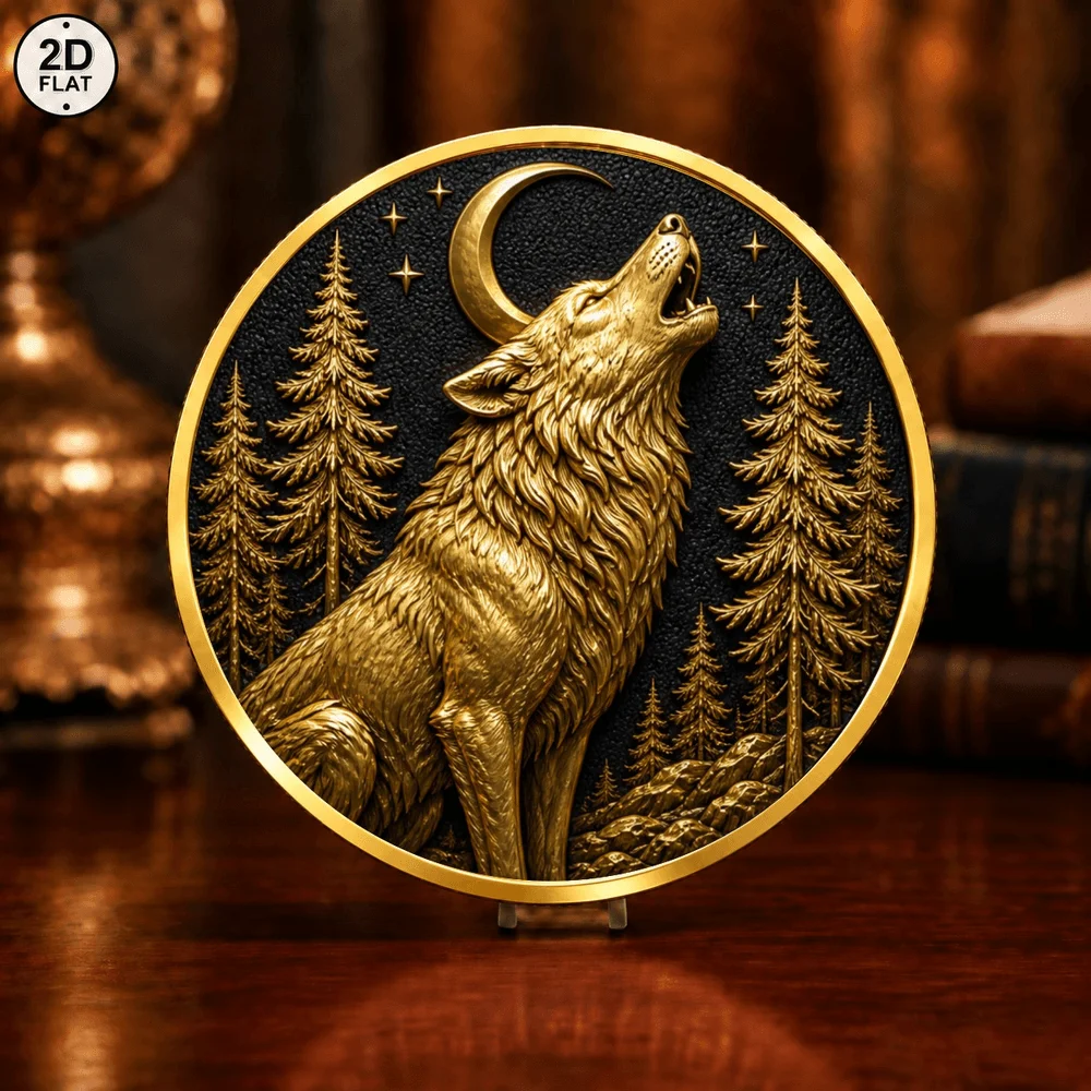 1pc Noble Wild Beast 2D Printed Metal Challenge Coin King Lion Moon Wolf Commemorative Medal Souvenir Token Gift for Animal Fans