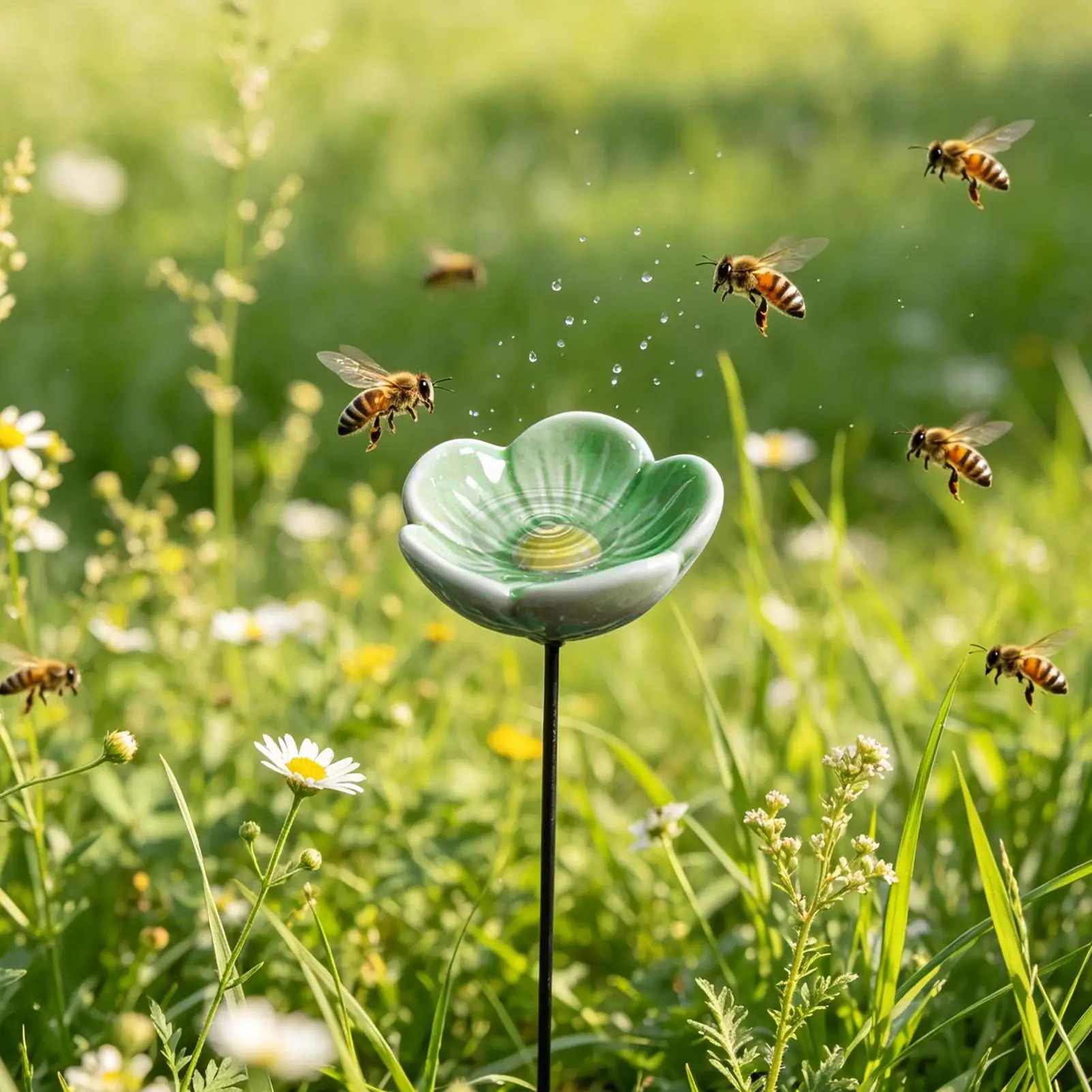 Bee Watering Station Colorful Decorative Ceramic Waterer Butterfly Drinking Station Bird Water Bowl forYard Outside Outdoor Home