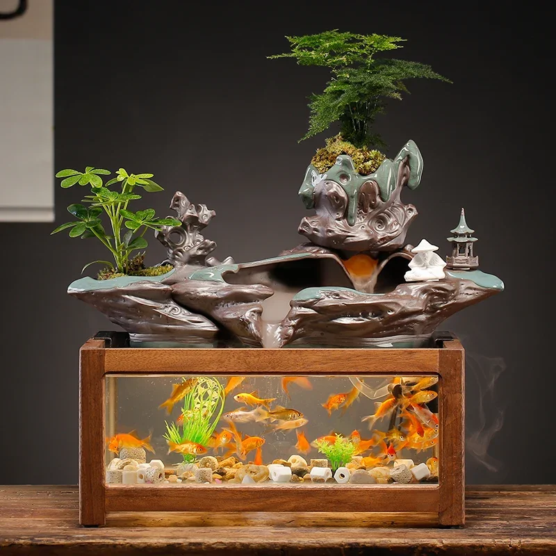 

Glass Fish Globe Living Room Desktop Household Small Landscaping Water Circulation Betta Tank Small Fish Tank