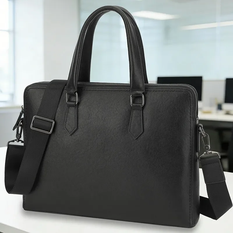 Men Genuine Leather Briefcase Large Capacity Business Handbag First Layer Cowhide Commuter Laptop Bag High Quality Office