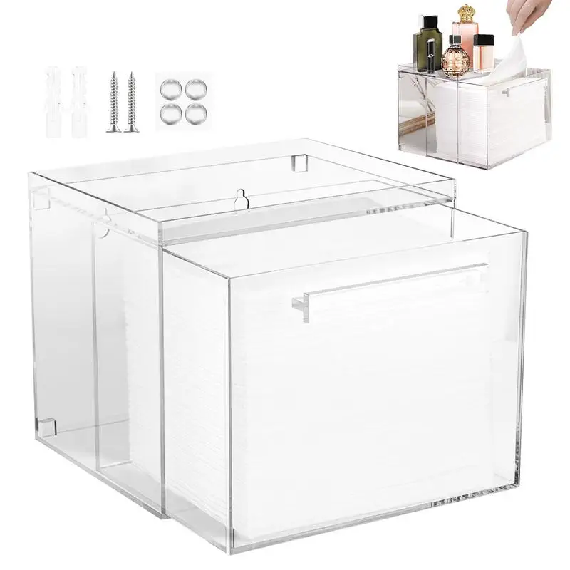 

Facial Towel Storage Box Acrylic Bathroom & Vanity Storage Box Multi-Functional Makeup Organizer with Drawer For Home Bathroom