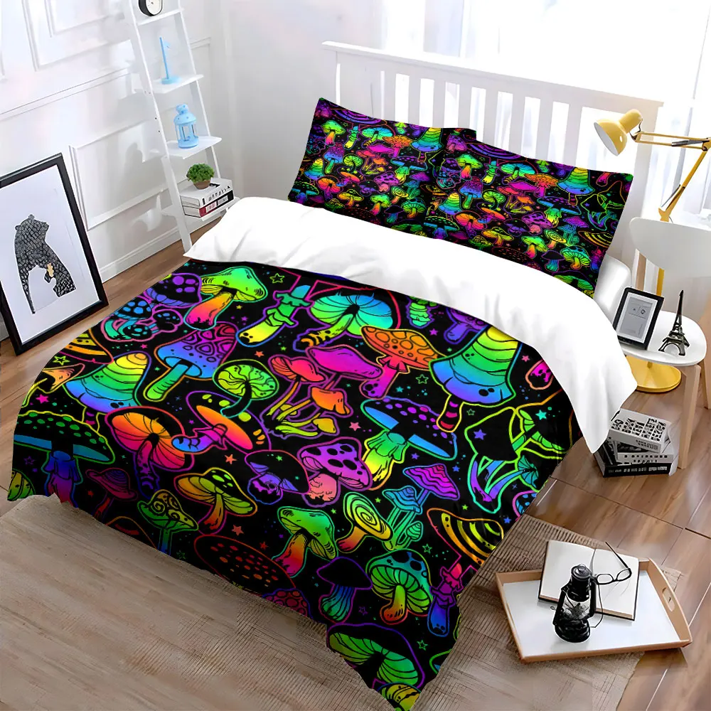 Neon colorful mushroom pattern design Printed Duvet Cover Set1 Duvet Cover+2 PillowcaseMulti Size Bedroom Bedding Decor