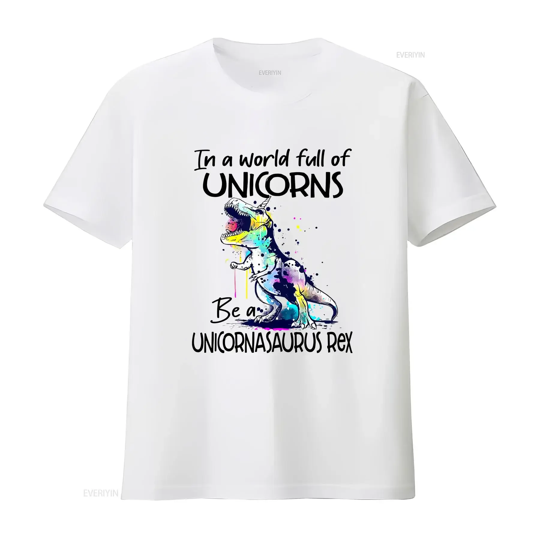 In A World Full Of Unicorns Be Unicornasaurus Rex Retro Men's T Shirt White vintage Washed Top For Everyday Wear Casual