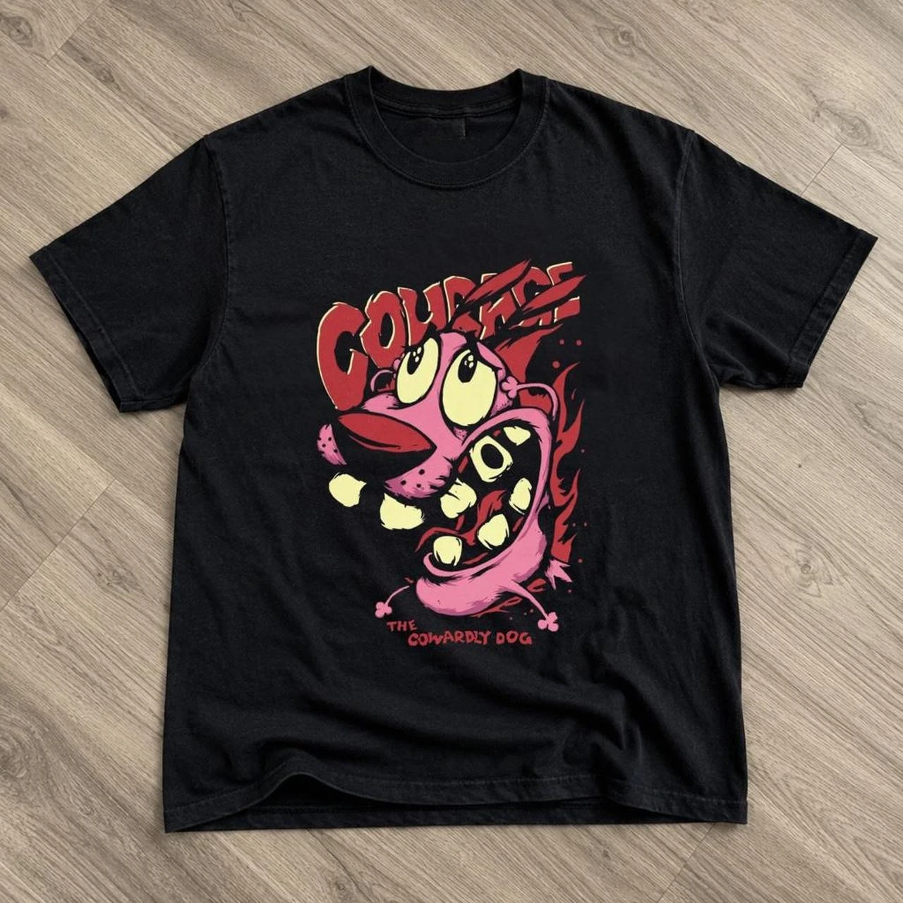 Vintage Courage the Cowardly Dog Cartoon Print Short Sleeve T-Shirt Retro Unisex Graphic Tee 90s Nostalgia Summer Streetwear Top