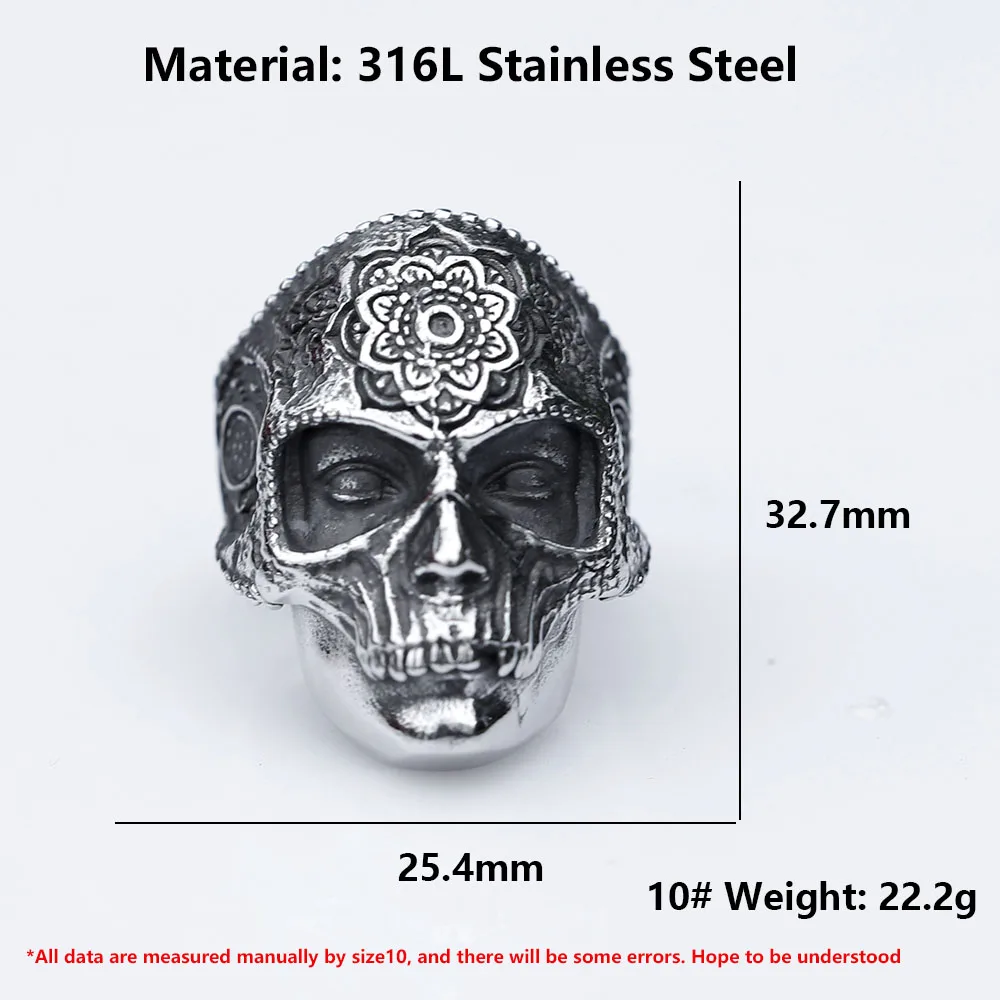 2022 NEW Men\'s 316L stainless-steel rings decorative pattern skull ring for teens gothic punk Biker Jewelry Gifts free shipping