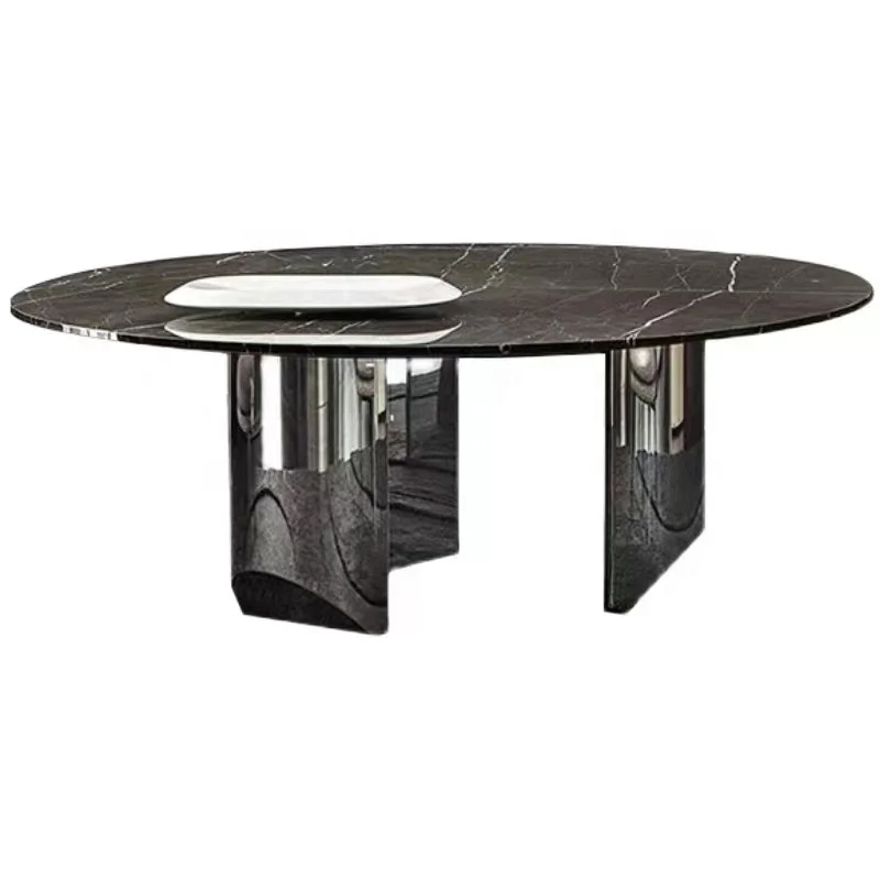 Customized Dining Room Furniture Luxury Stainless Steel Base Optional Turntable Slate Round Dining Table