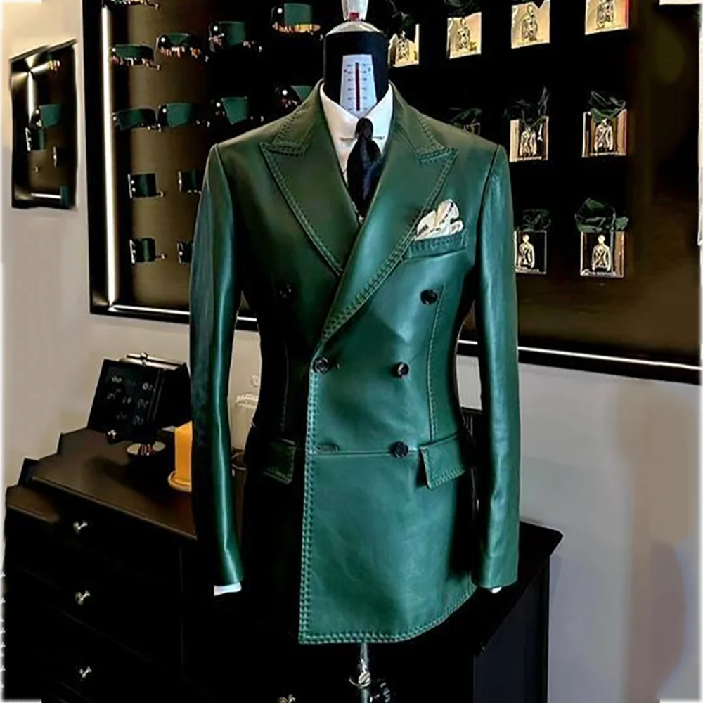 

Кожаная куртка высокого качества, цельный уникальный модный двубортный пиджак с остроконечными лацканами, деловой повседневный деловой пиджак для офисной работы