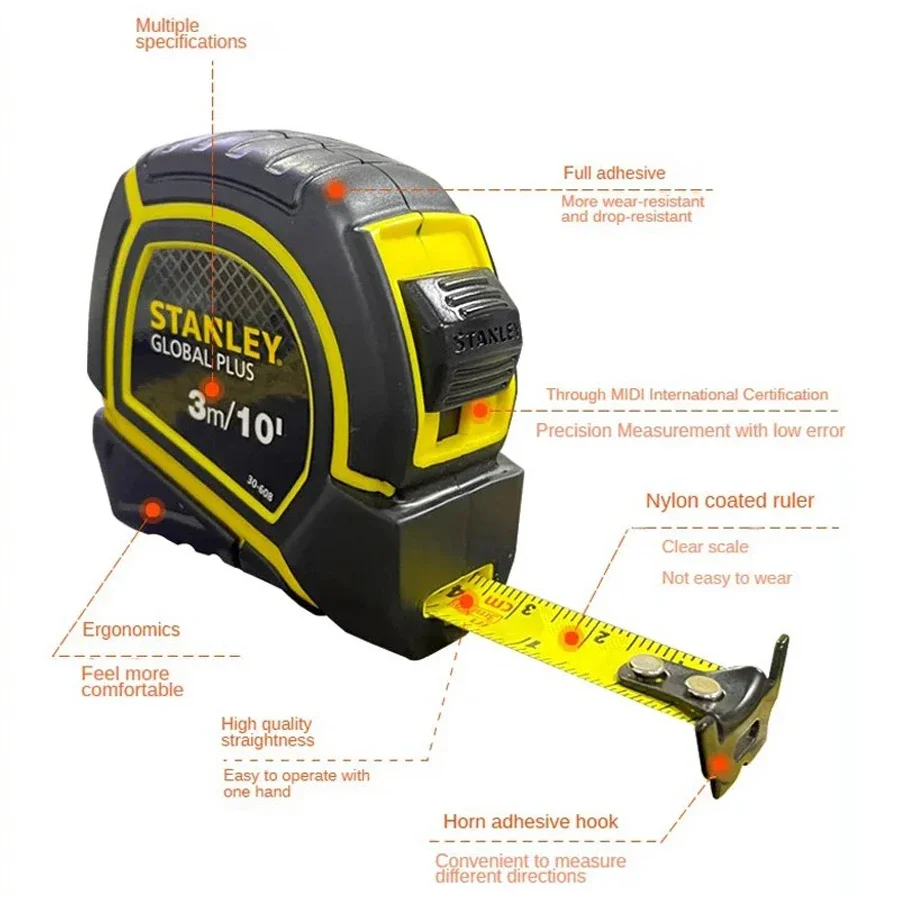 STANLEY Metric Imperial Tape Measure 1Pcs 3/5/8M High Precision Wear Resistant Hand Tool 30-608-23/30-615-23/30-626-23