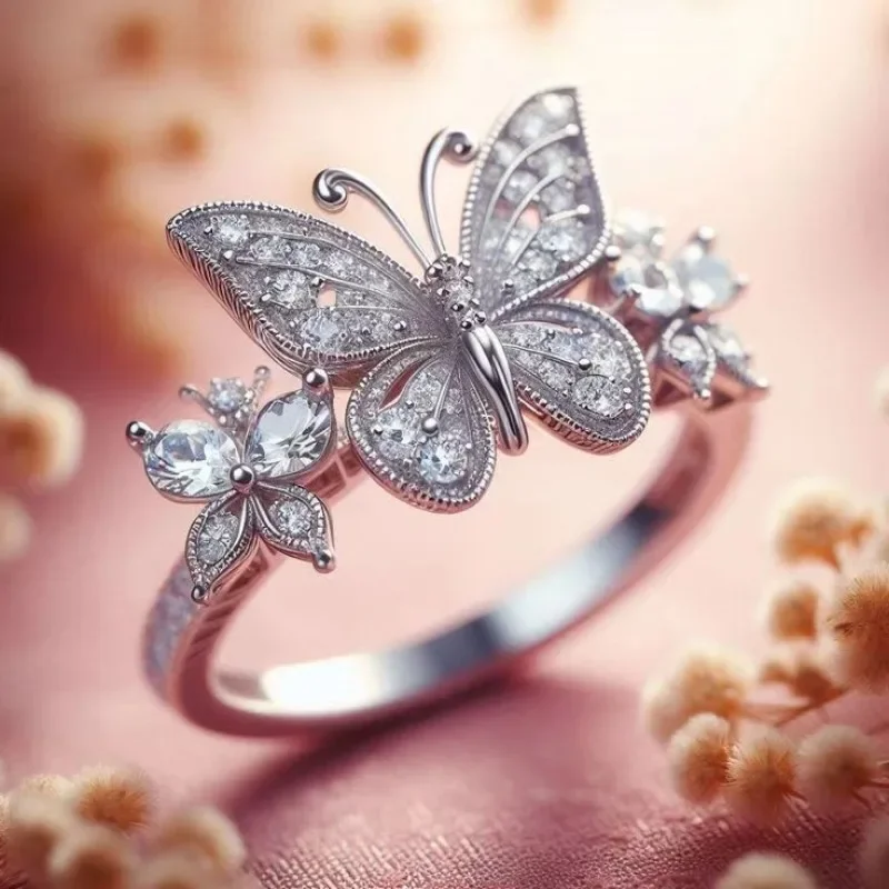 Forest-themed light luxury double butterfly female light luxury niche design InS-style ring, Korean-style fresh and clean ring