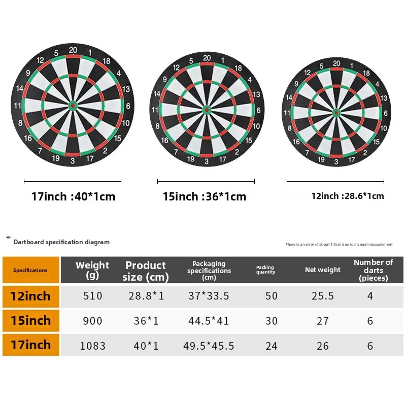 12/15 Inch Dart Board Game Set with Dart Needle Double Sided Hanging Dart Target + 3 Dart Wall Mounted Double Sided Dual Use