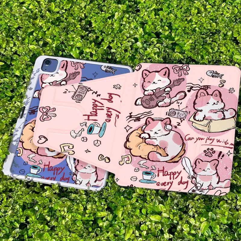 Pink Cute Kitten 360° Rotation Shell Accessories for 2020 Pro 11 Ipad Mini 6 IPad 5th Generation 9.7 Inch IPad 10.2 8th 9th Gen