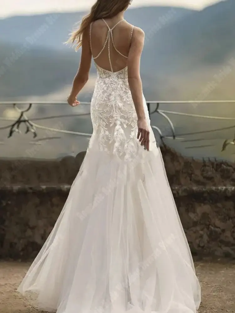 Eleganti abiti da sposa da donna con scollo a v profondo stampa floreale superficie in Tulle abiti a-line lunghezza di lavaggio abito da principessa in Chiffon luminoso