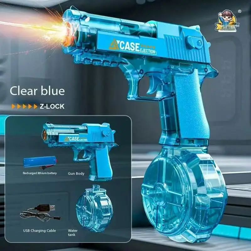 Pistola de água para piscina de verão, praia, brinquedo dourado, águia do deserto, pistola de água automática com led, brinquedos de combate aquático para crianças e adultos