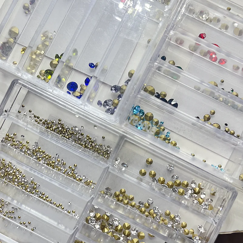 Watch Repair Accessories, Boxed White/Colored Rhinestones, 10 Grid Multi Size Set of Approximately 200 Pieces