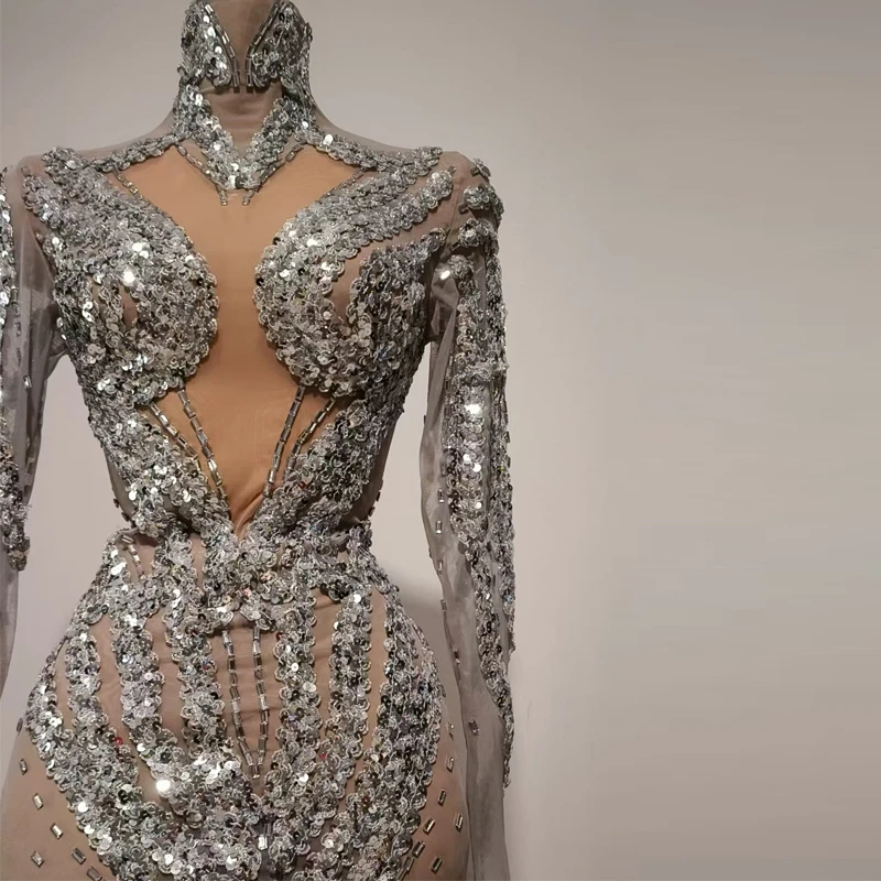 Mulheres cantor jazz dança traje lantejoulas festa noite outfit bar boate pólo dança roupas palco festival vestido xs10540