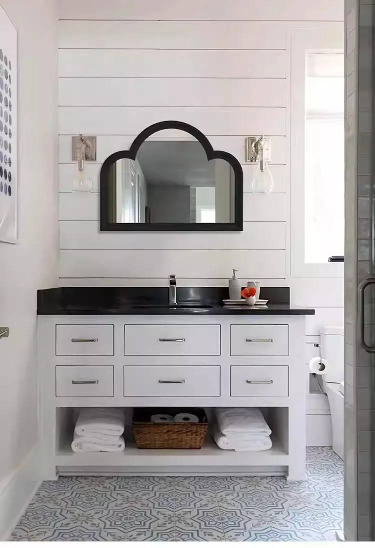 Wall Mounted Makeup Mirror 38cm X 50cm Irregular Design with Wooden Frame Window Decorative Bathroom Vanity Mirror view 5