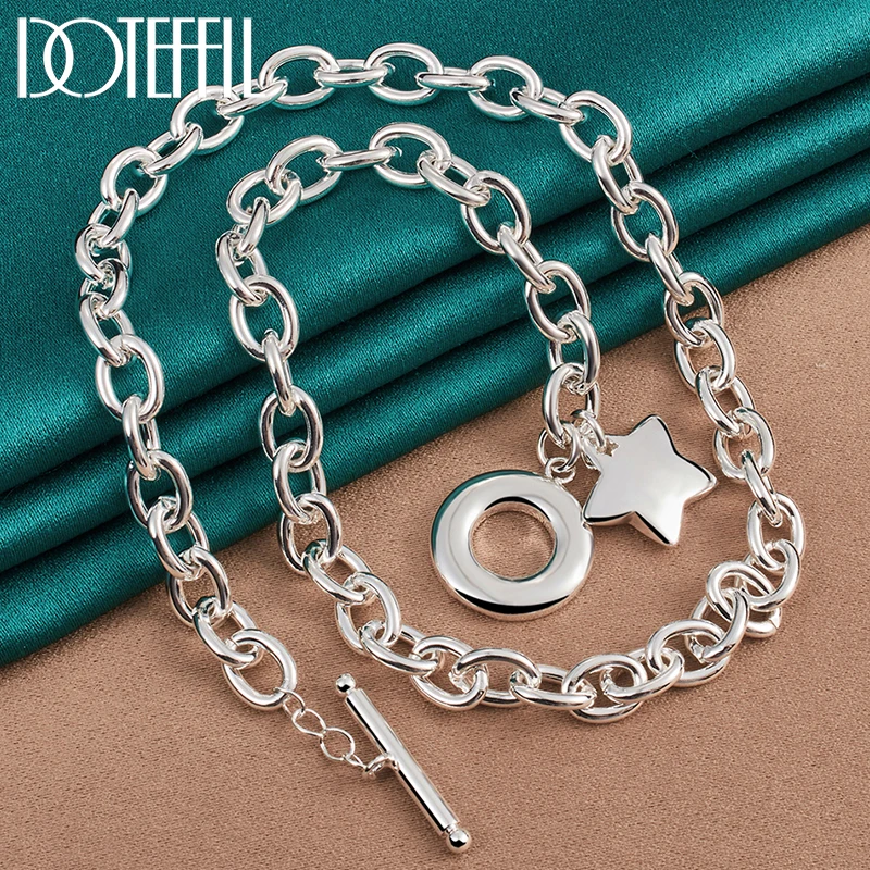 DOTEFFIL 925 Sterling Silver Star Wisiorek Naszyjnik Kobieta Mężczyzna 18 cali Łańcuch Ślub Zaręczyny Biżuteria imprezowa