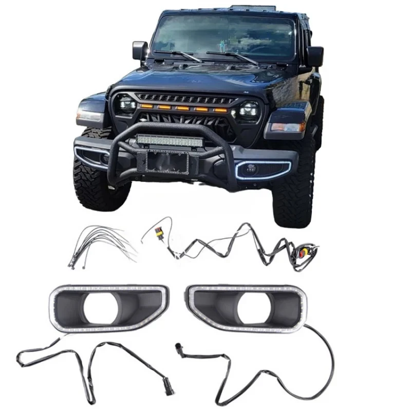 Suitable New Style Aesthetic with Daytime Running White LED Headlight Fog Car Light Outer Frame Decoration Modified