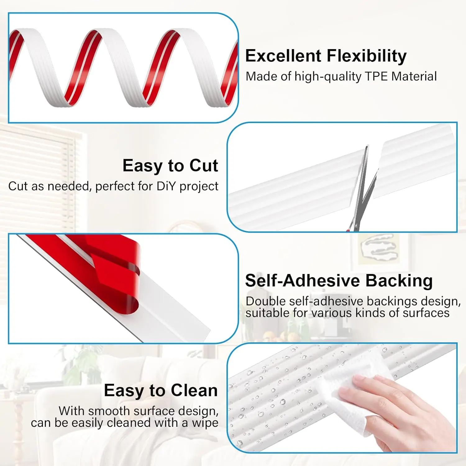 柔軟な壁コーナー保護モールディングトリム、天井用自己粘着式内外エッジガード