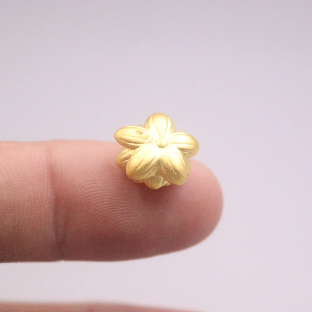 Real Pure 999 24K Yellow Gold Women Pendant 3D Lucky Lotus Flower Bead 0.9-1g