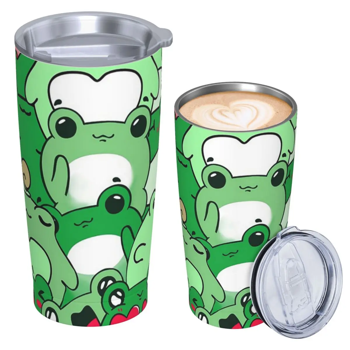 Crowded Cute Frog Pattern Stainless Steel Tumbler Vacuum Insulated Mugs Thermal Cold Cups Straws With Lid 20oz