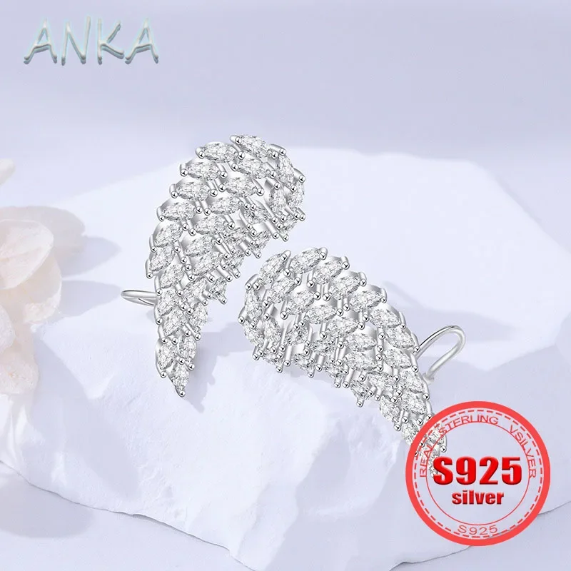 ANKA NEW S925 sterling silver earrings angel wings zirconia ear clips temperament elegant exquisite shape women's for earrings