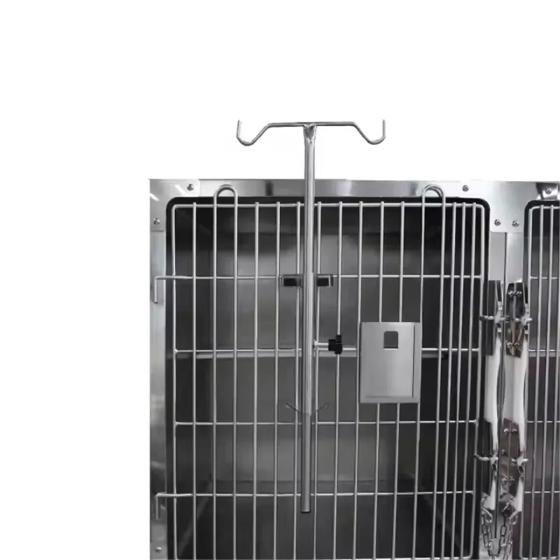 جناح قفص العلاج بالأكسجين متعدد الوظائف من الفولاذ المقاوم للصدأ البيطري مع ميزان الحرارة الرطب والجاف #2