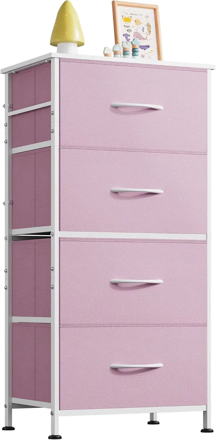 

Dresser with 4 Drawers, Storage Tower, Organizer Unit, Fabric Dresser for Bedroom, Hallway, Entryway, Closets, Sturdy Steel F