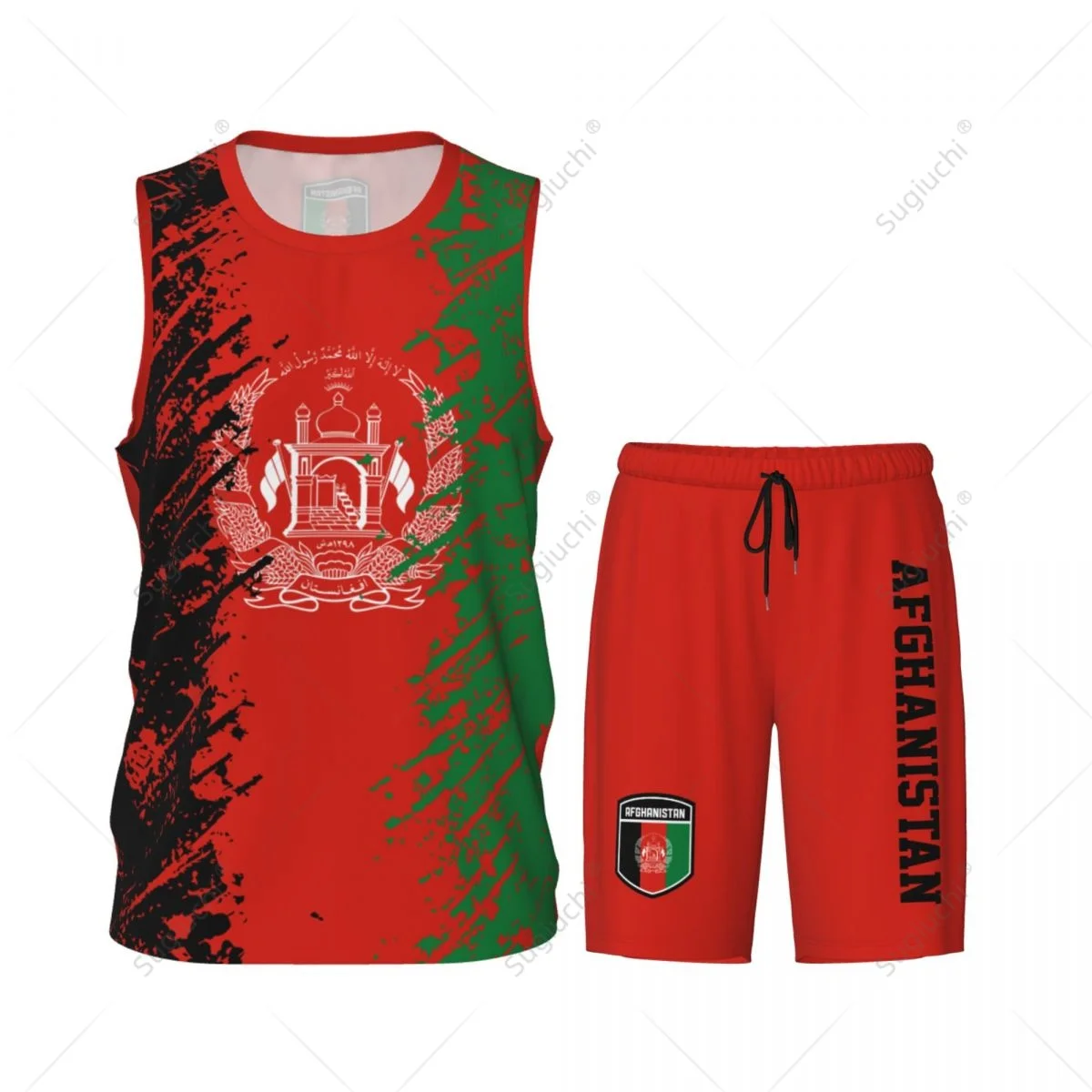 Team-up Afghanistan Flag Grain Men Basketball Jersey Set Shirt & Pants Sleeveless Custom Name Nunber Exclusive